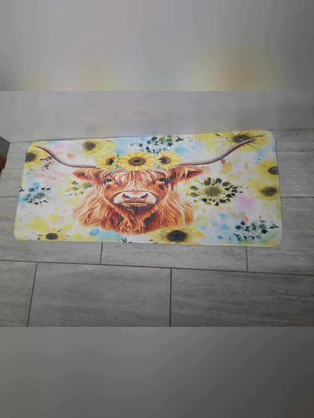 Sunflower Highland Cow Oversized Memory Foam Mat- Yellow & Brown